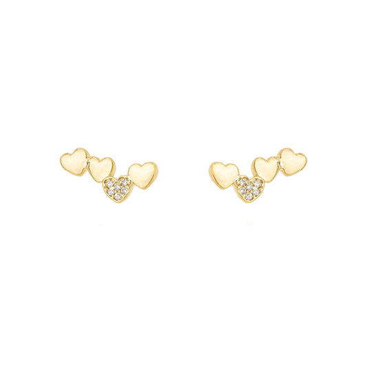 Brinco corações com zircônias banhado a ouro 18k - Biju & Cia.