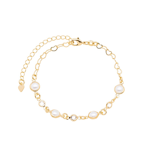 Pulseira pérolas e zircônias banhada a ouro 18k