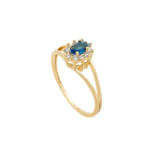 Anel com pedra oval e zircônias banhado a ouro 18k - Biju & Cia.