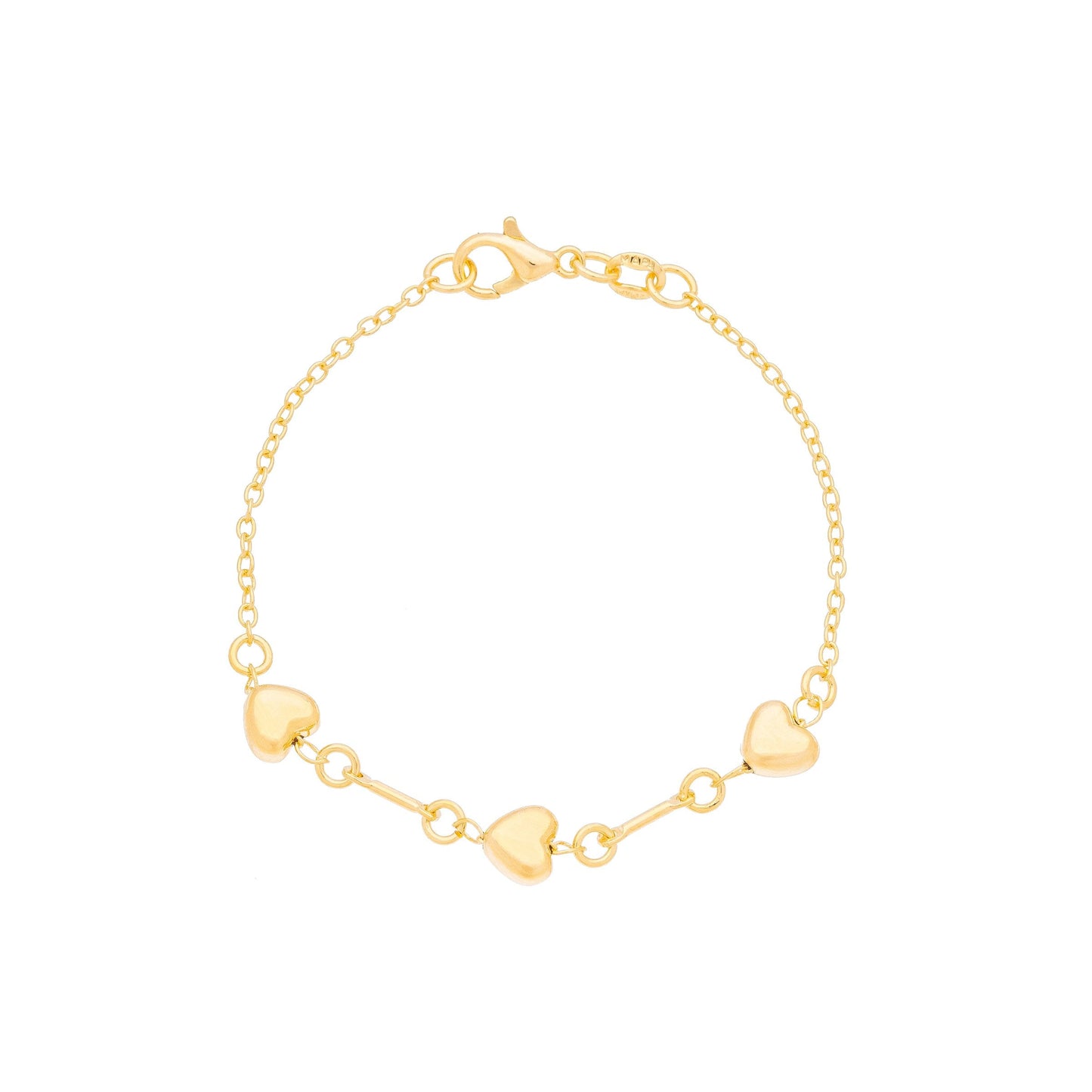 Pulseira infantil de corações banhada a ouro 18k - Biju & Cia.