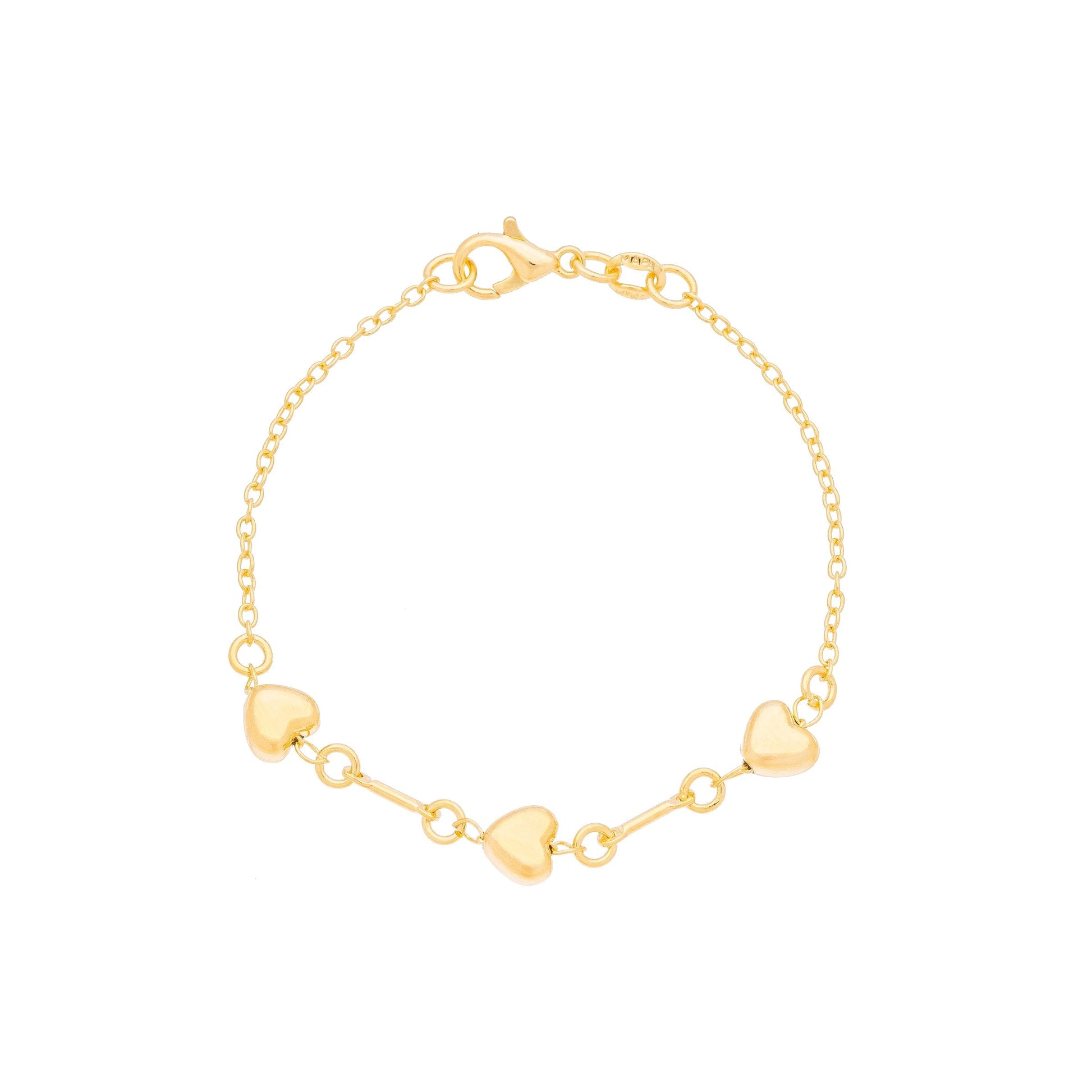 Pulseira infantil de corações banhada a ouro 18k - Biju & Cia.
