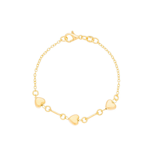 Pulseira infantil de corações banhada a ouro 18k - Biju & Cia.