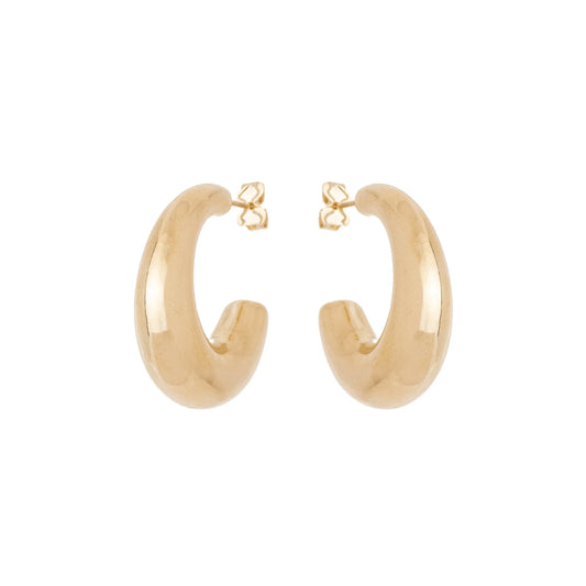 Brinco de argola de tubo média lisa banhado a ouro 18k - Biju & Cia.