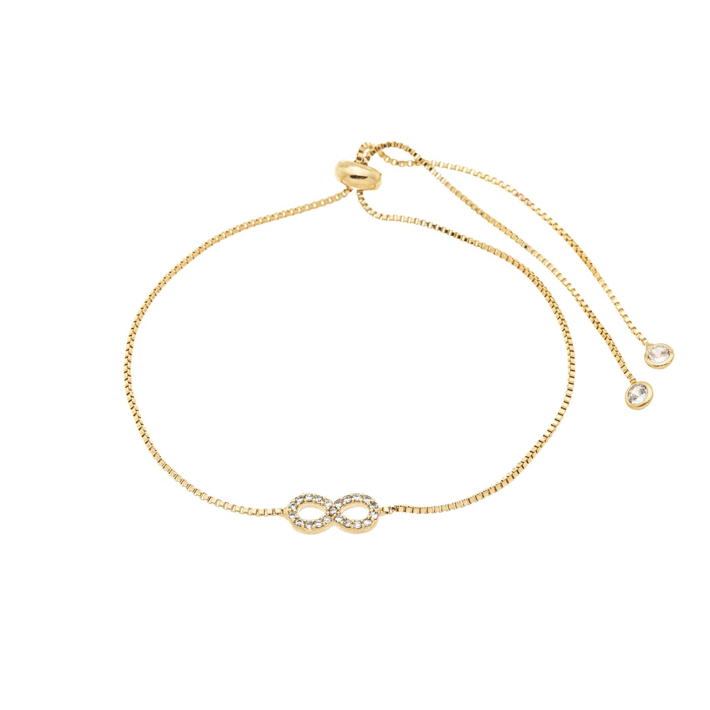 Pulseira regulável com infinito de zircônias banhada a ouro 18k - Biju & Cia.