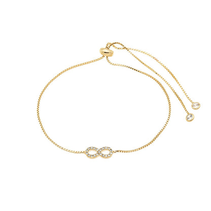 Pulseira regulável com infinito de zircônias banhada a ouro 18k - Biju & Cia.