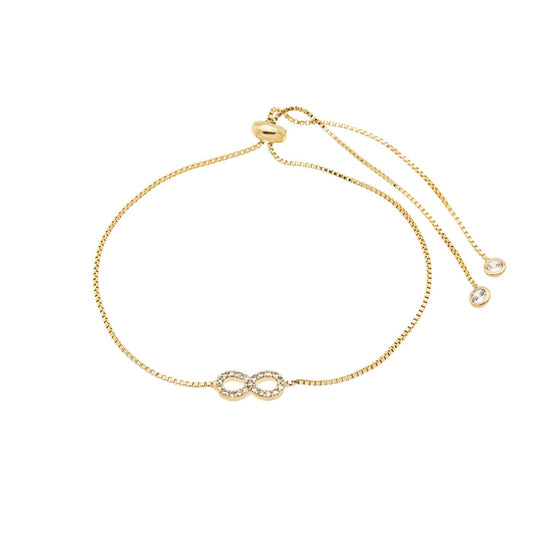 Pulseira regulável com infinito de zircônias banhada a ouro 18k - Biju & Cia.