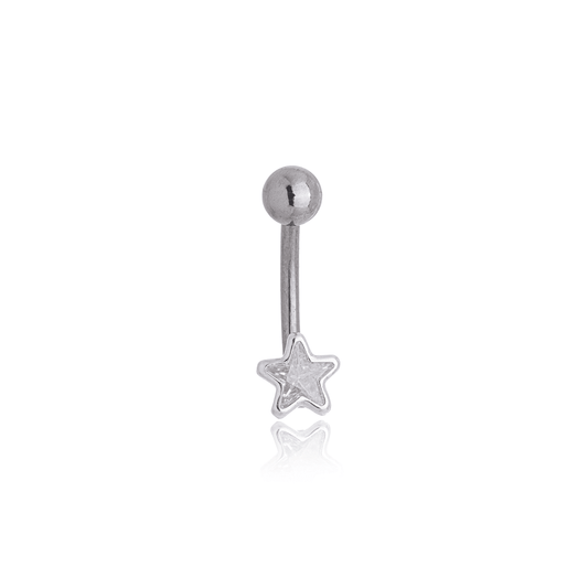Piercing para umbigo bolinha e estrela em prata 925 - Biju & Cia.