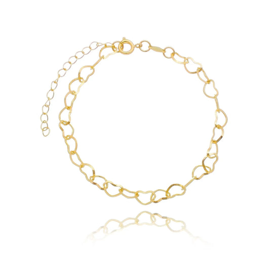 Pulseira com elos de corações banhada a ouro 18k - Biju & Cia.