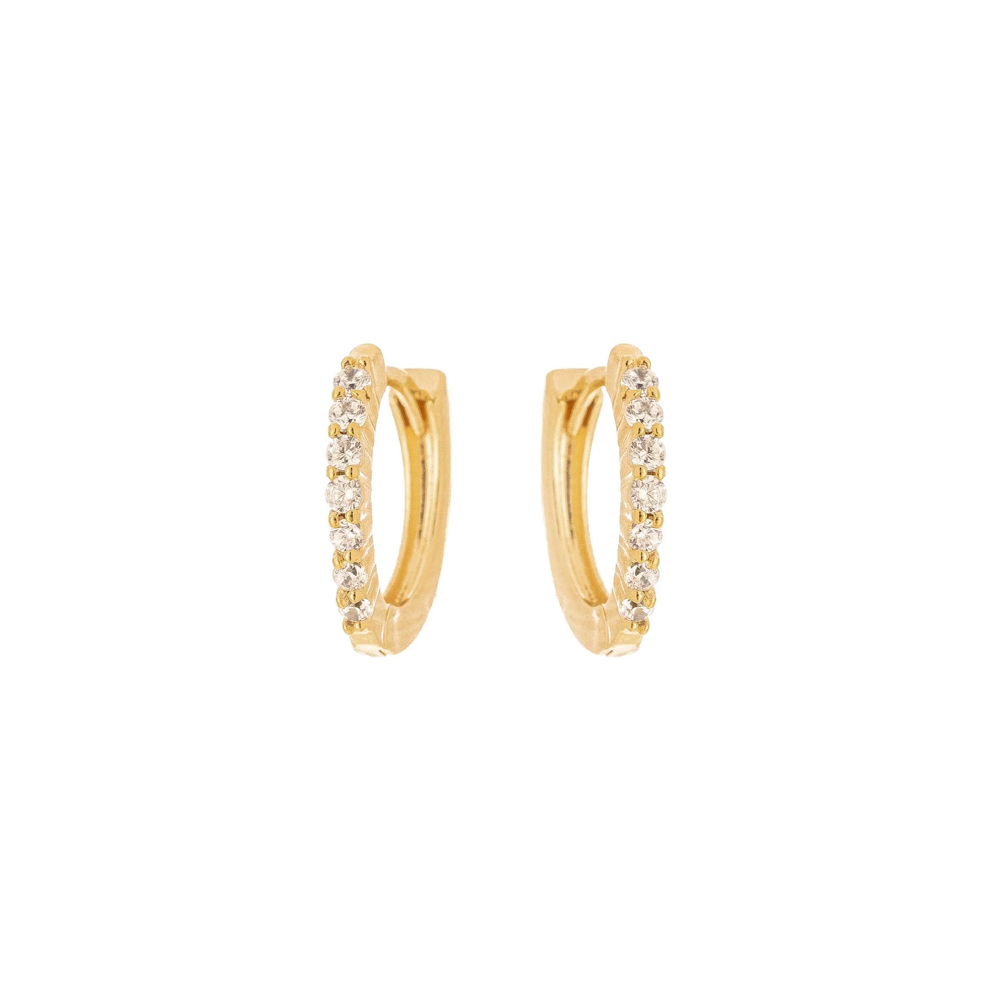 Brinco de argola articulada com zircônias banhado a ouro 18k - Biju & Cia.