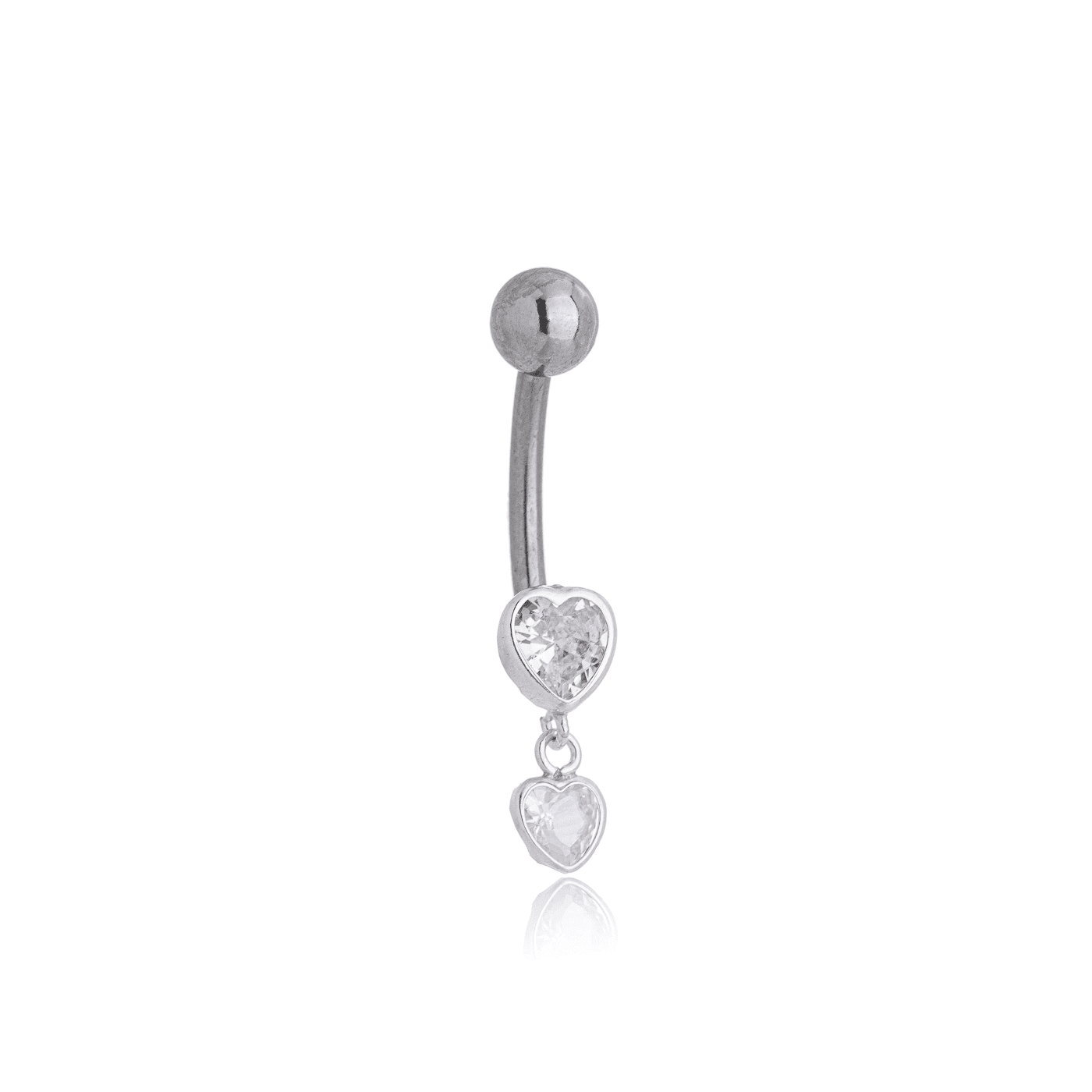 Piercing para umbigo bolinha e corações zircônia em prata 925 - Biju & Cia.