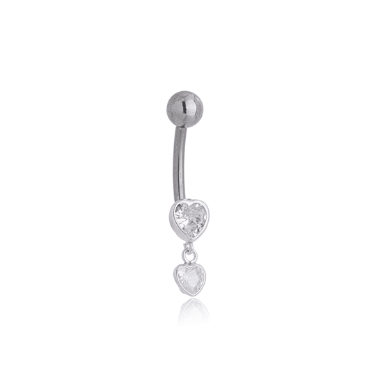 Piercing para umbigo bolinha e corações zircônia em prata 925 - Biju & Cia.