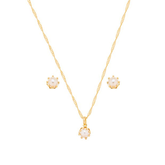 Conjunto pérola banhado a ouro 18k