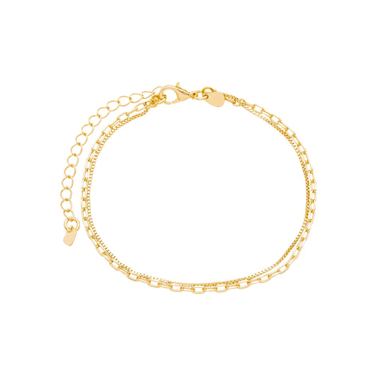 Pulseira dupla lisa banhada a ouro 18k