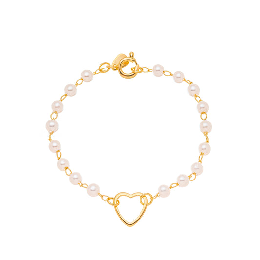 Pulseira infantil pérolas banhada a ouro 18k