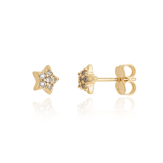 Brinco de estrela com zircônias banhado a ouro 18k - Biju & Cia.