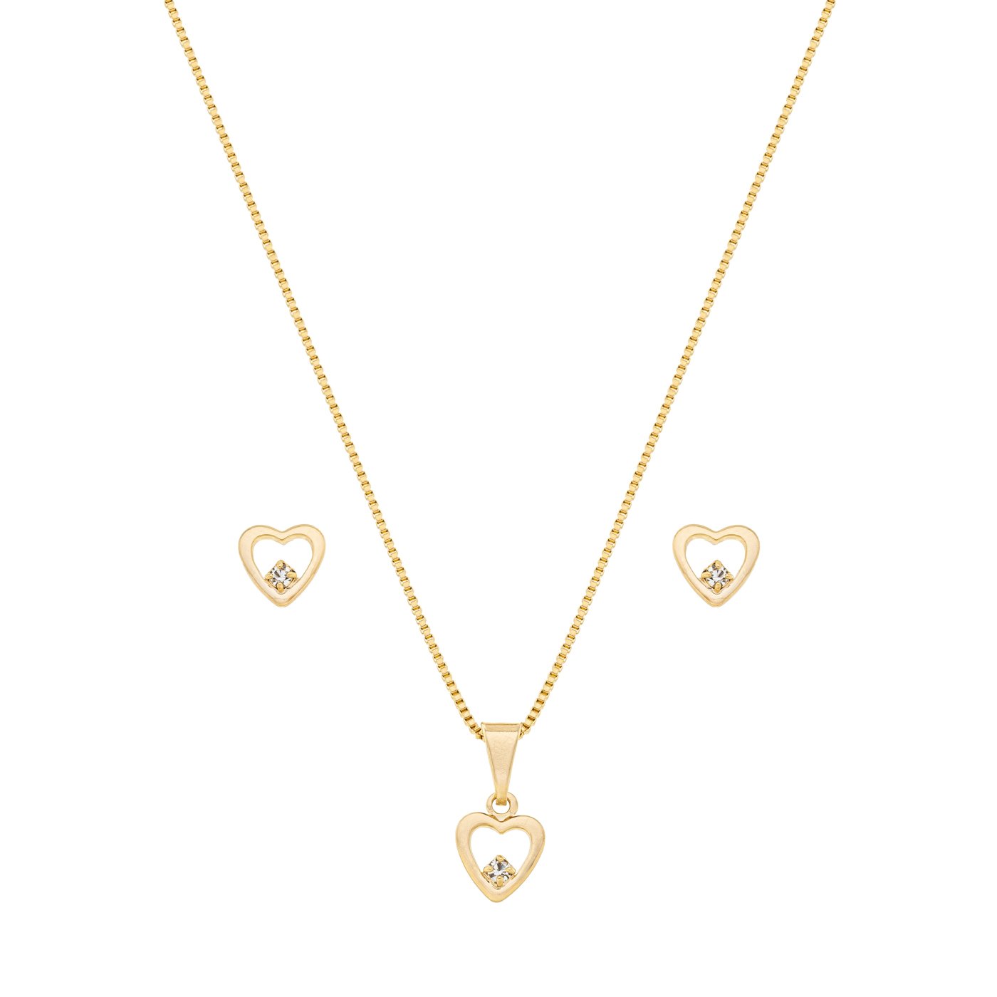 Conjunto coração com pedra banhado a ouro 18k