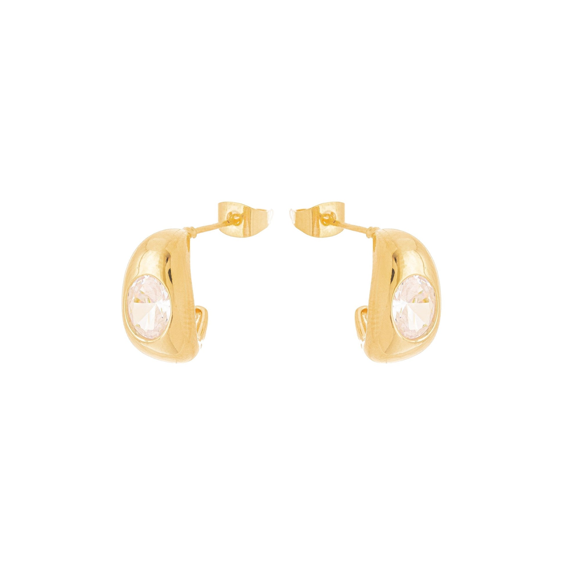 Brincos de argola com zircônia banhado a ouro 18k - Biju & Cia.