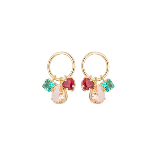 Brinco de círculos com pedras coloridas penduradas banhado a ouro 18k - Biju & Cia.
