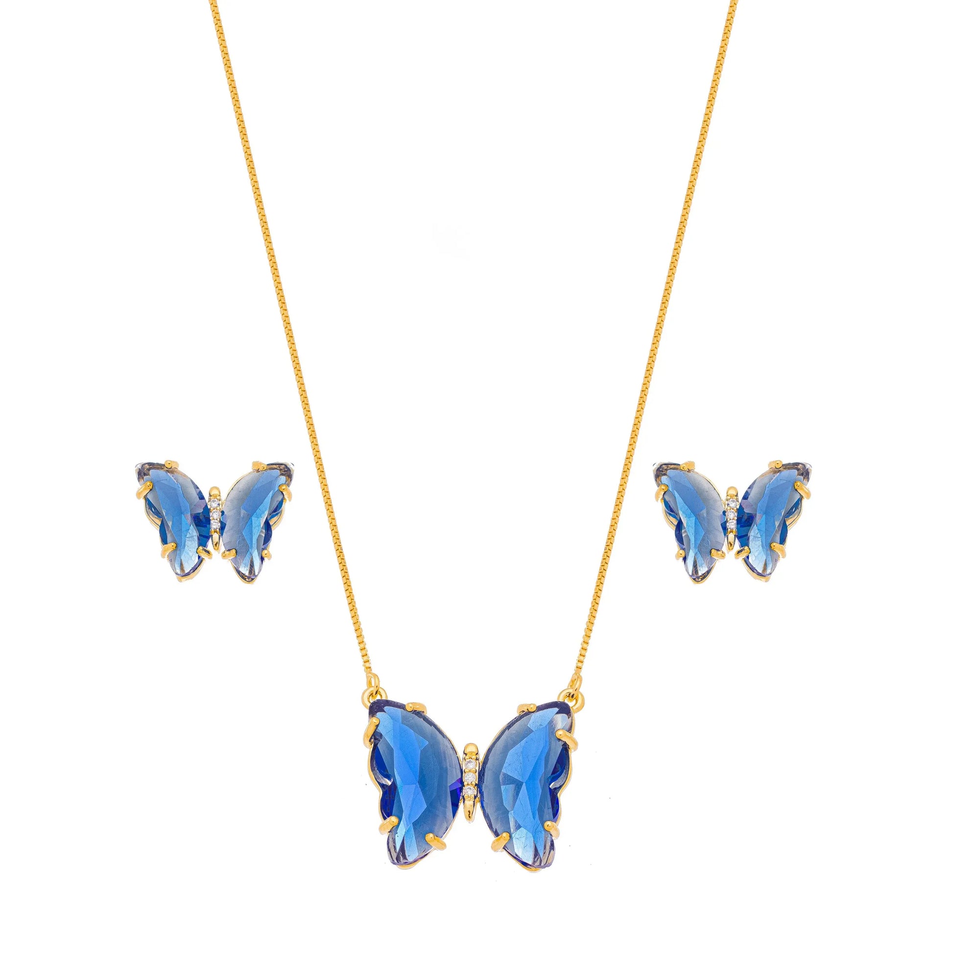 Conjunto de borboleta de pedra banhado a ouro 18k - Biju & Cia.