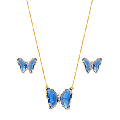 Conjunto de borboleta de pedra banhado a ouro 18k - Biju & Cia.