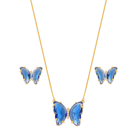 Conjunto de borboleta de pedra banhado a ouro 18k - Biju & Cia.