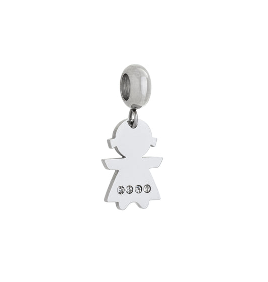 Berloque menina com zircônias em aço inox