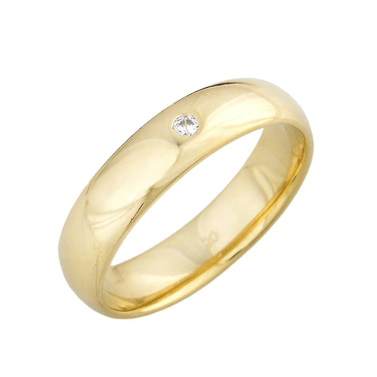 Aliança anatômica com pedra de zircônia banhada a ouro 18k - Biju & Cia.