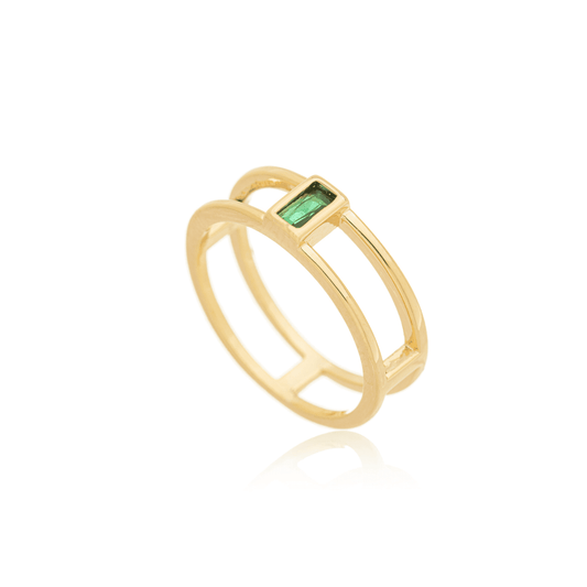 Anel de aro duplo com pedra retangular banhado a ouro 18k - Biju & Cia.