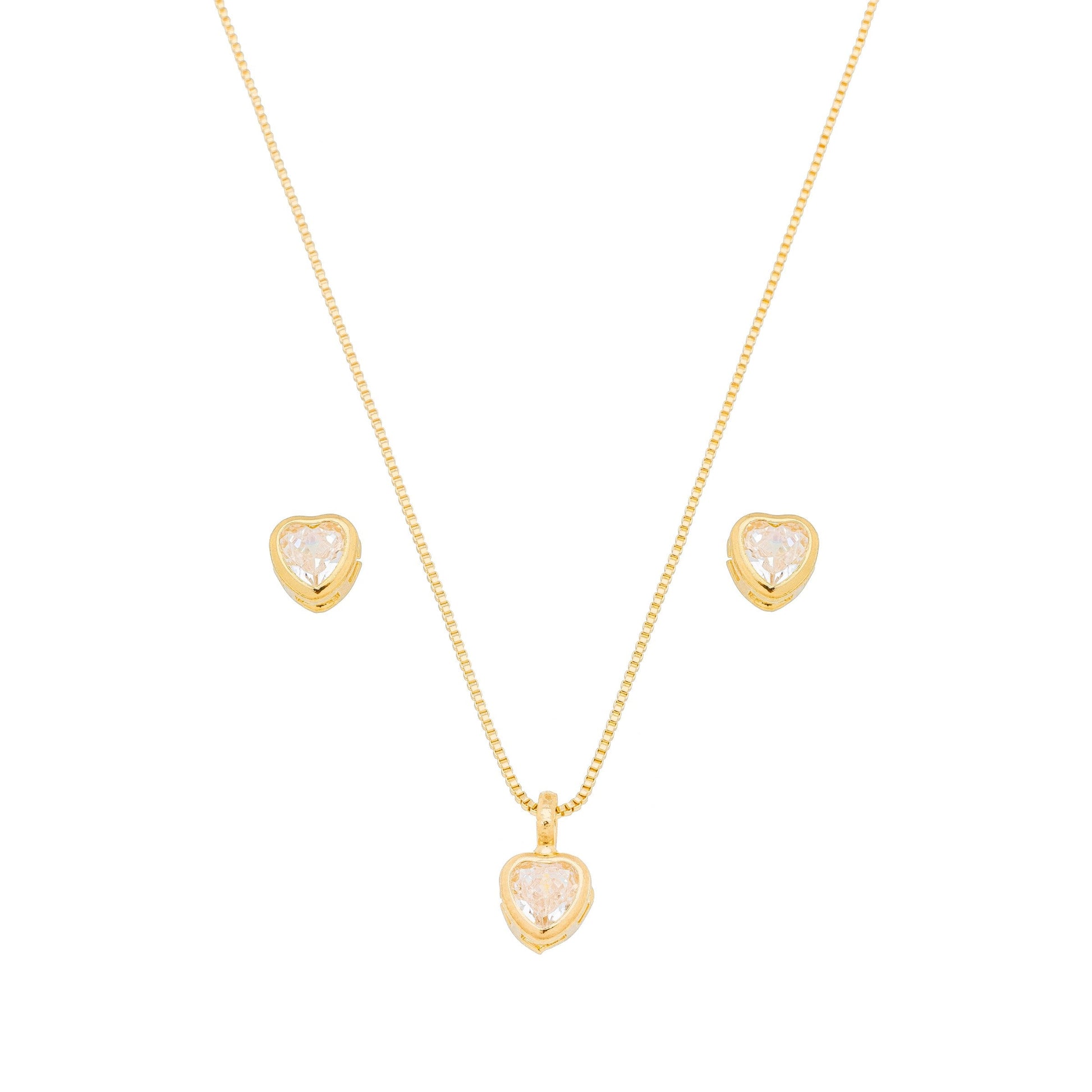 Conjunto coração de zircônia cravação inglesa banhado a ouro 18k - Biju & Cia.