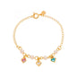 Pulseira infantil corações coloridos e pérola banhada a ouro 18k