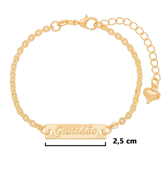 Pulseira com chapinha gratidão banhada a ouro 18k