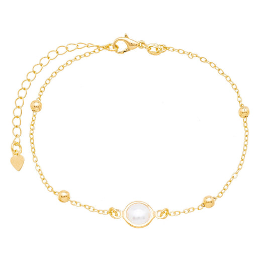 Pulseira pérola e bolinhas banhada a ouro 18k