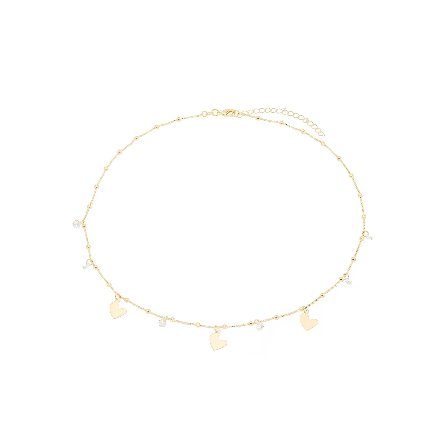 Pulseira bolinhas, zircônias e corações banhada a ouro 18k - Biju & Cia.