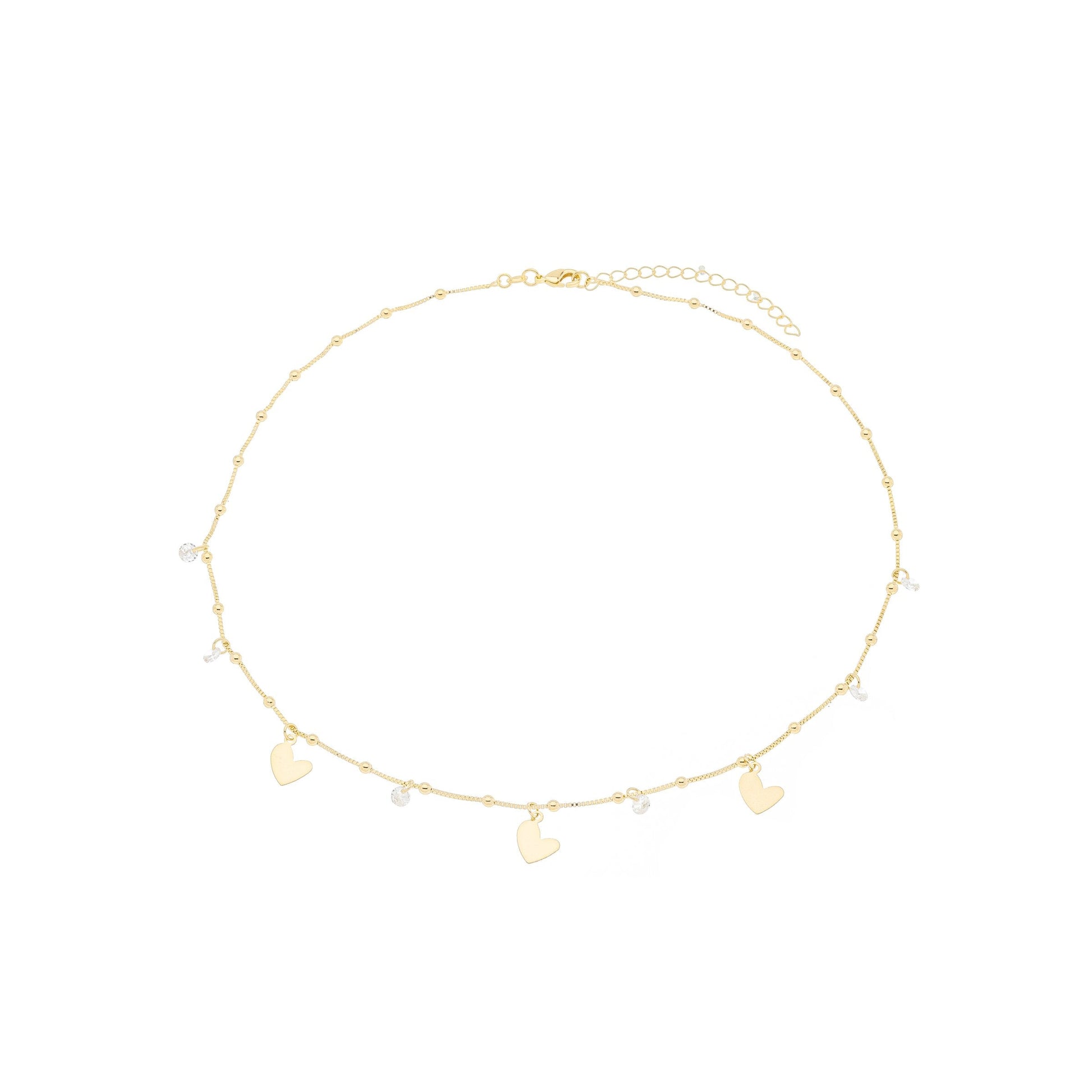 Pulseira bolinhas, zircônias e corações banhada a ouro 18k - Biju & Cia.