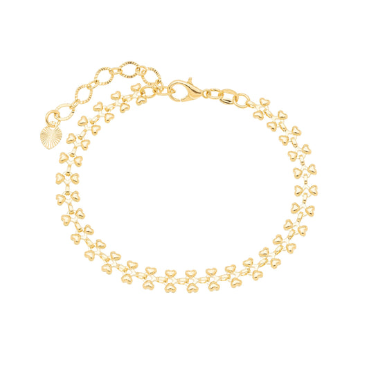 Pulseira corações banhada a ouro 18k