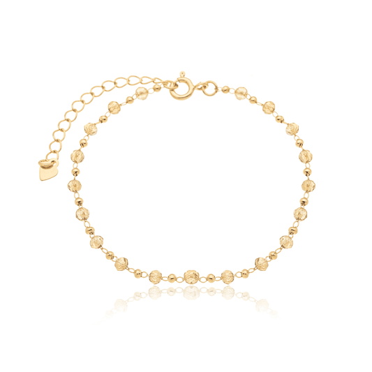 Pulseira com bolinhas e cristais nude banhada a ouro 18k - Biju & Cia.