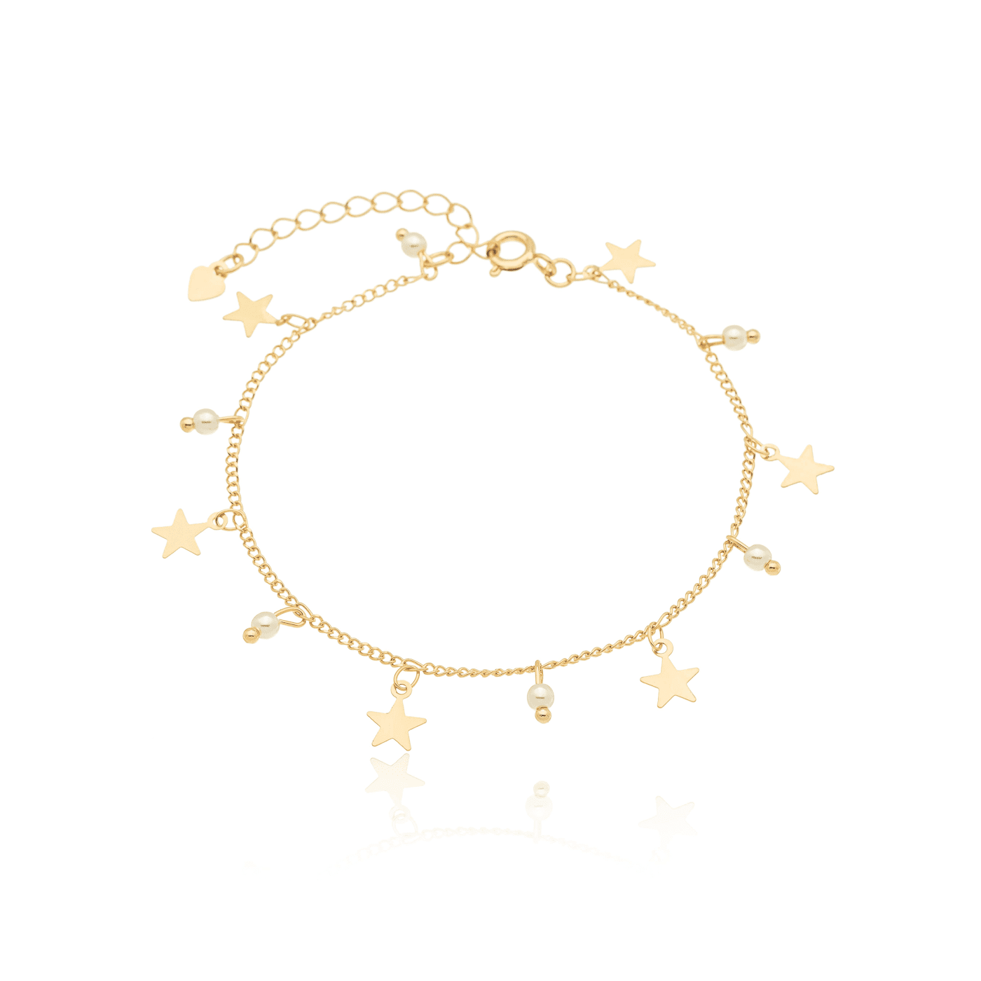 Pulseira com estrelas e pérolas banhada a ouro 18k