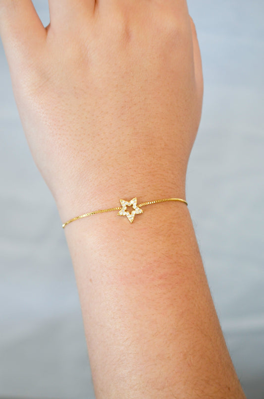 Pulseira regulável de estrela com zircônias banhada a ouro 18k - Biju & Cia.