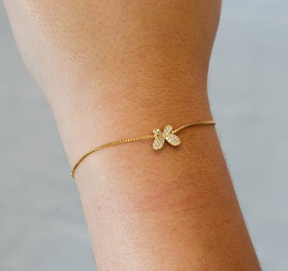 Pulseira regulável borboleta com zircônias banhada a ouro 18k - Biju & Cia.