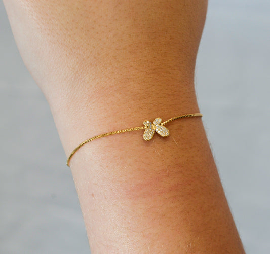 Pulseira regulável borboleta com zircônias banhada a ouro 18k - Biju & Cia.