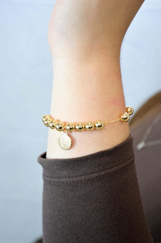 Pulseira bolas com pingente pai nosso banhada a ouro 18k - Biju & Cia.
