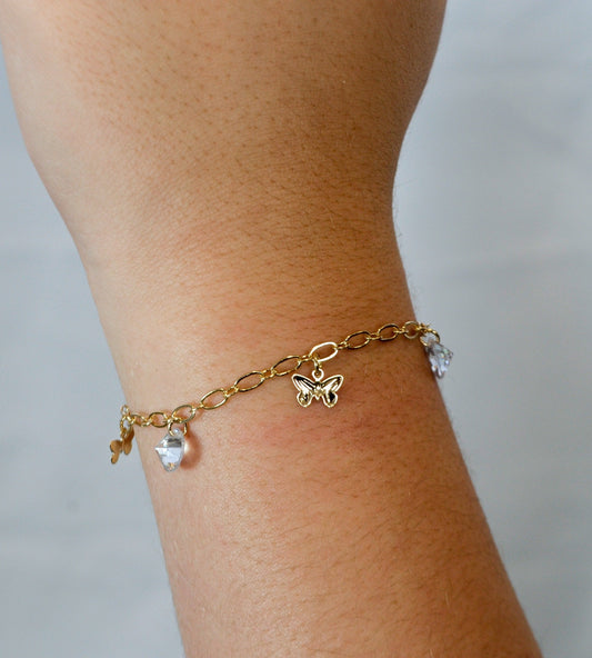 Pulseira borboletas e zircônias banhada a ouro 18k - Biju & Cia.