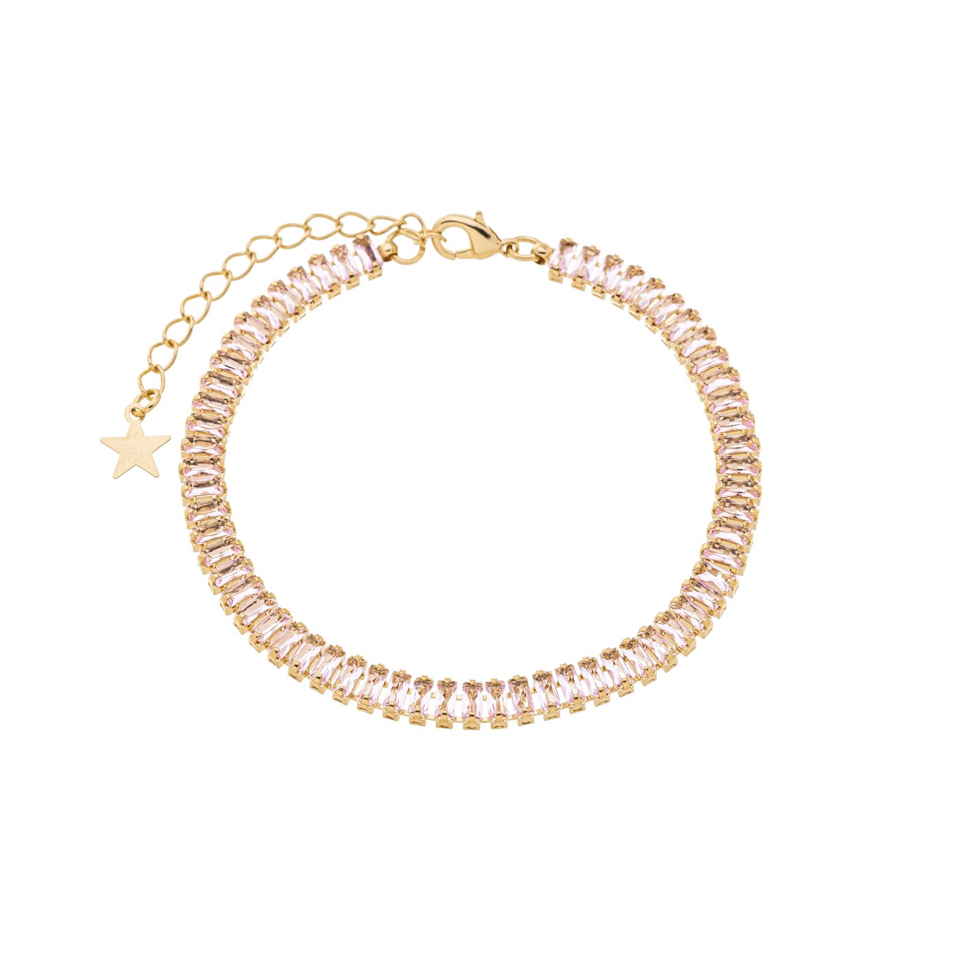 Pulseira riviera pedras baguete banhada a ouro 18k