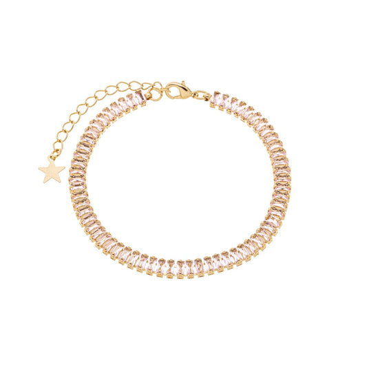 Pulseira riviera pedras baguete banhada a ouro 18k