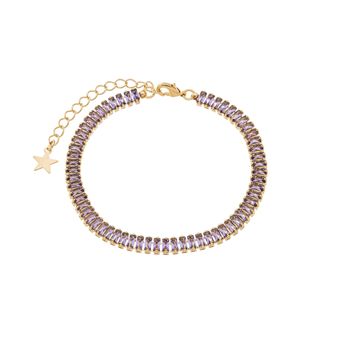 Pulseira riviera pedras baguete banhada a ouro 18k