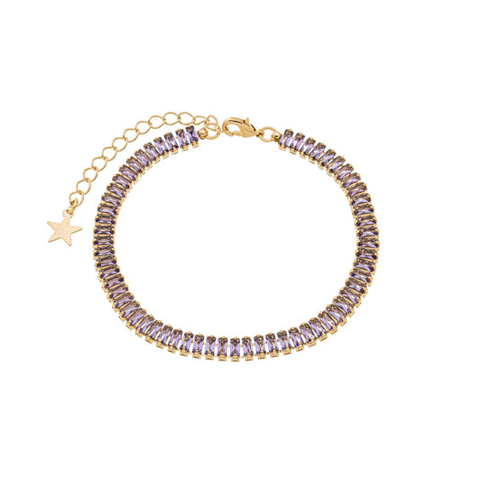 Pulseira riviera pedras baguete banhada a ouro 18k