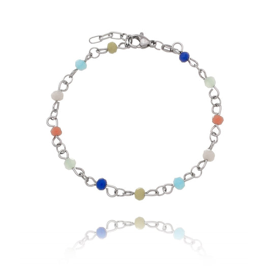 Pulseira com pedras coloridas em aço inox