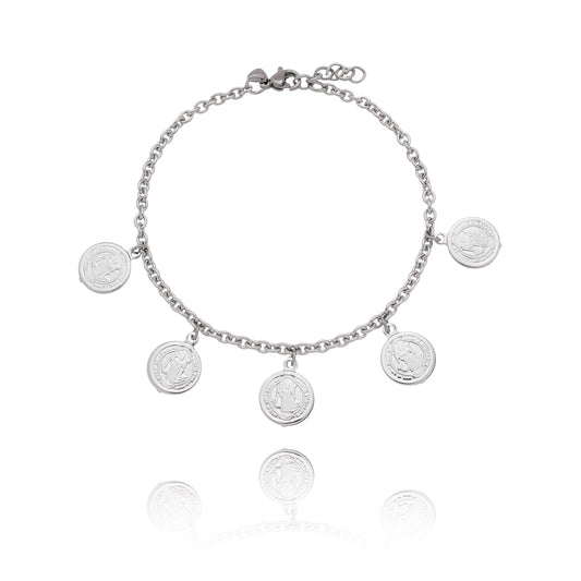 Pulseira com medalha são bento em aço inox