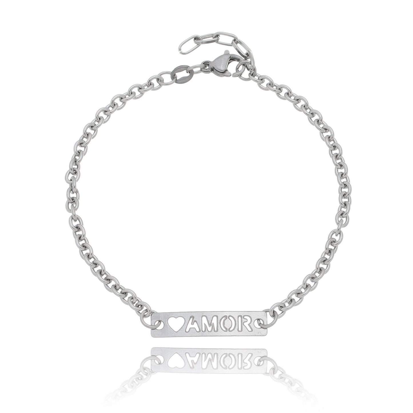 Pulseira com placa amor em aço inox