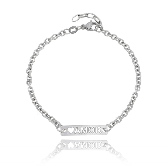 Pulseira com placa amor em aço inox